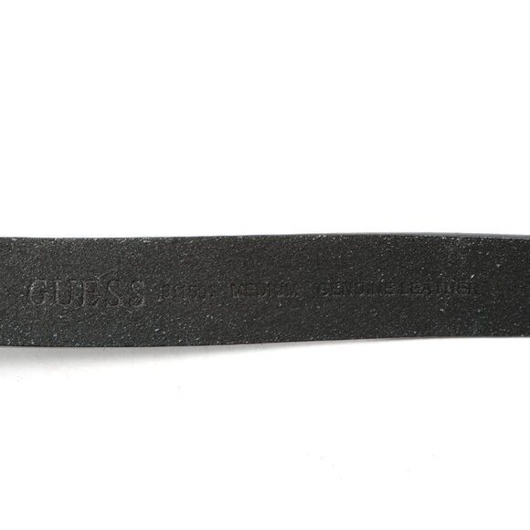 Guess Leather Belt Crystal Rhinestone Buckle Black Silver Bling Logo - Picture 9 of 11